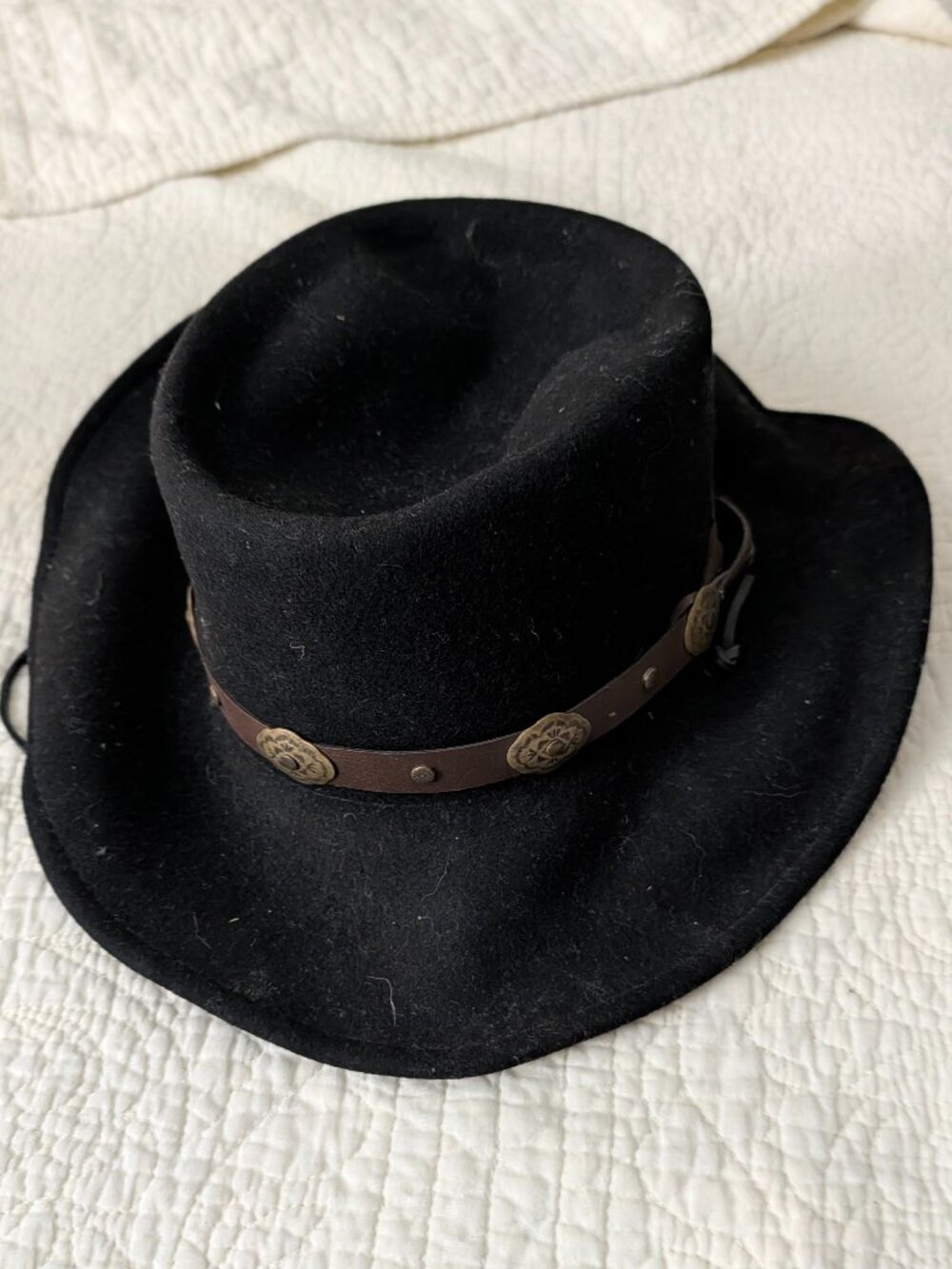 Vintage Harley-Davidson Black Wool Felt Cowboy Hat Studded Leather Band